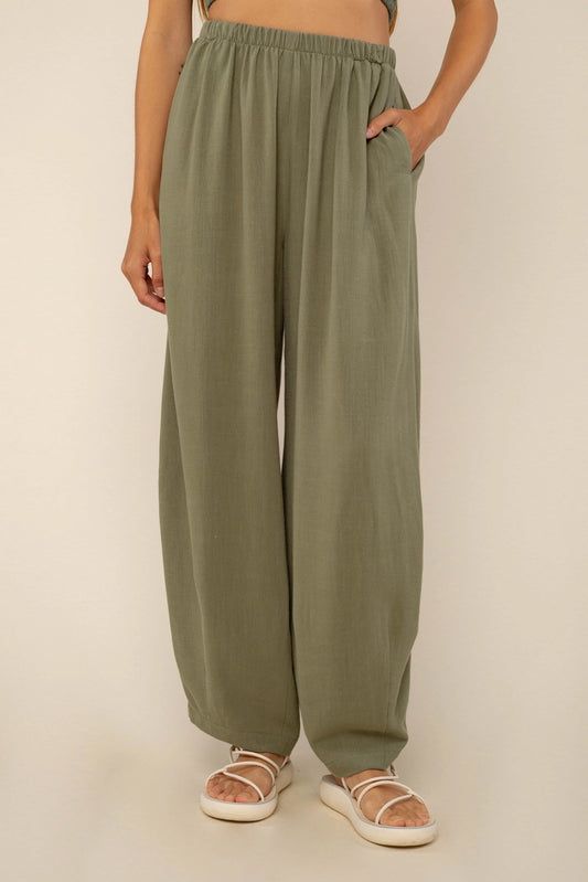 Linen Lantern Pant | Mid Rise Barrel - Sage