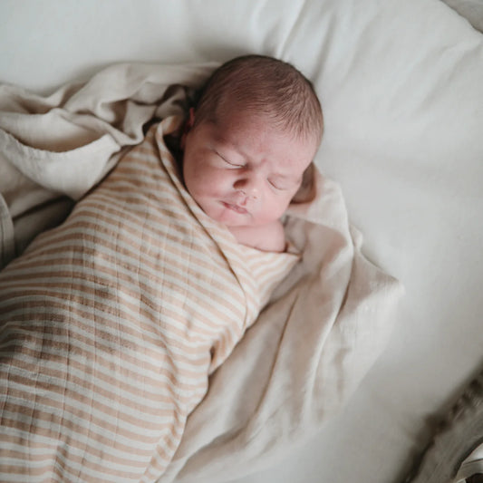 Organic Cotton Muslin Swaddle Blanket (Natural Stripe)