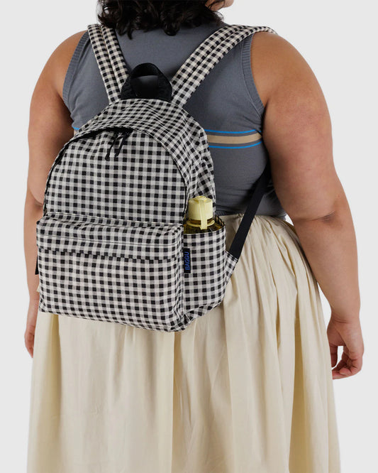 Medium Nylon Backpack - Black & White Gingham