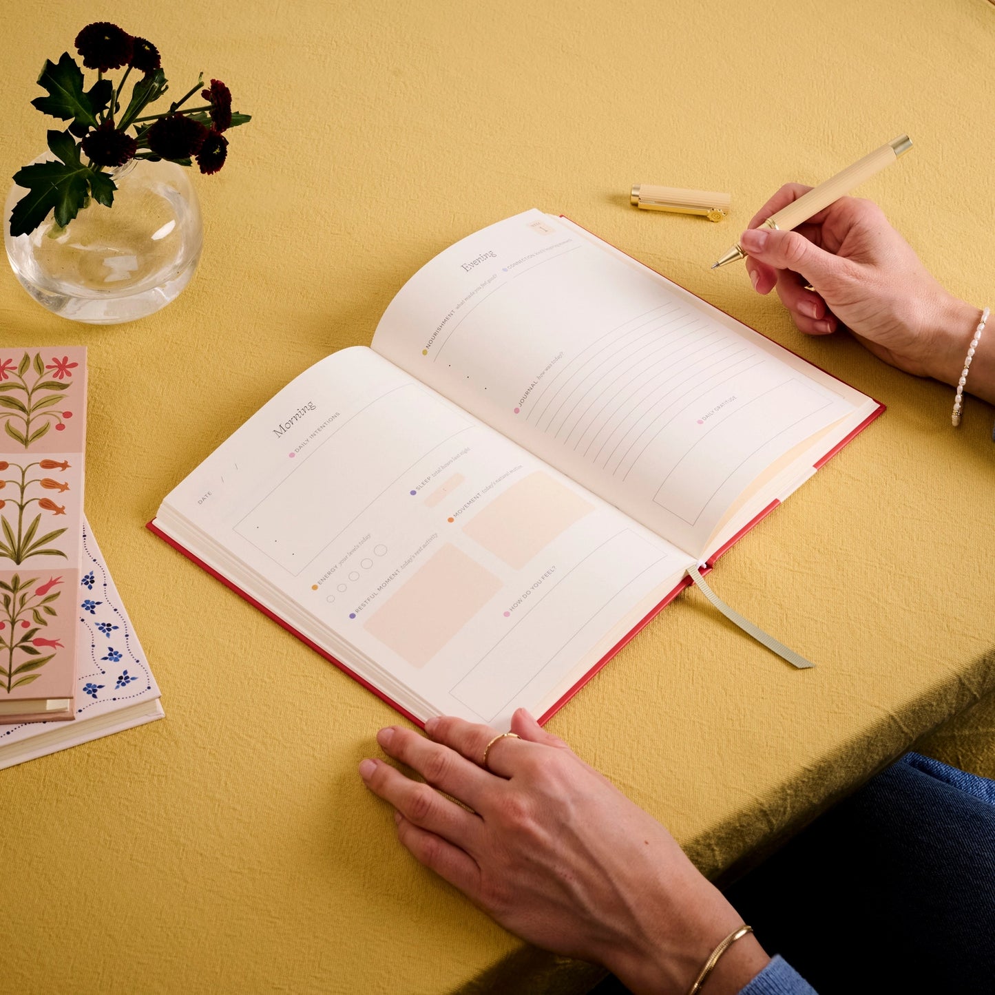 Guided Wellness Journal, A5 Hardcover - Floral Ikat