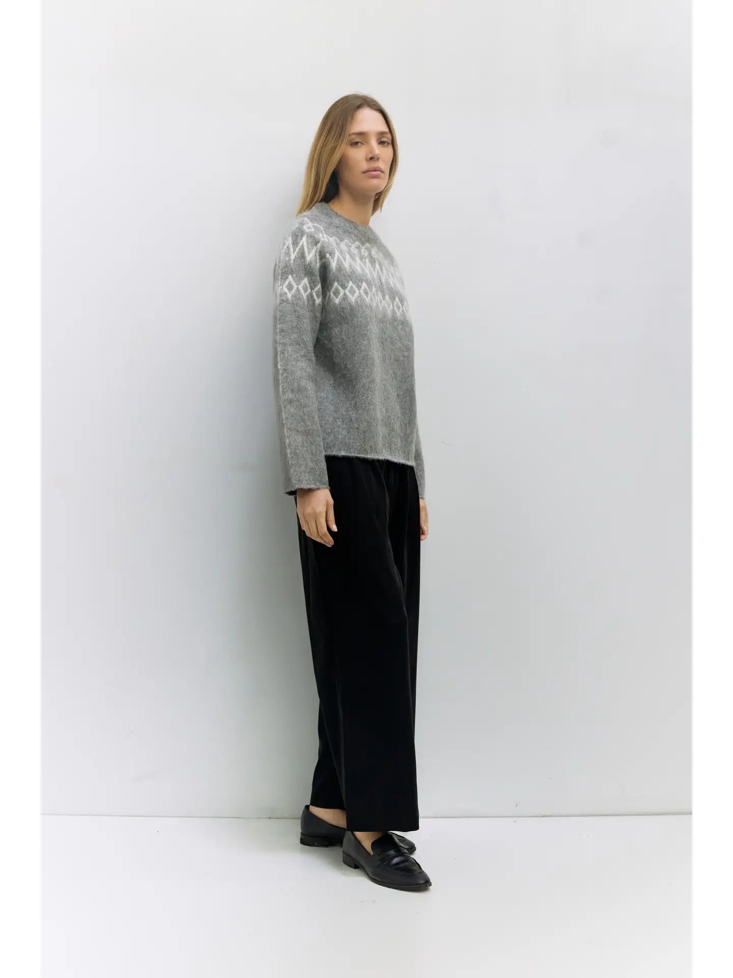 Heather Grey Fair Isle Brushed Sweater
