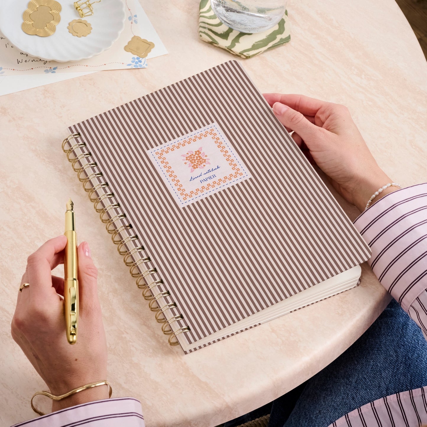 Lined Notebook, B5 Hardcover Spiral - Striped Bloom
