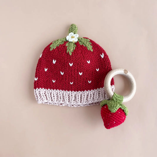 Teether Strawberry Red Cotton Crochet Rattle