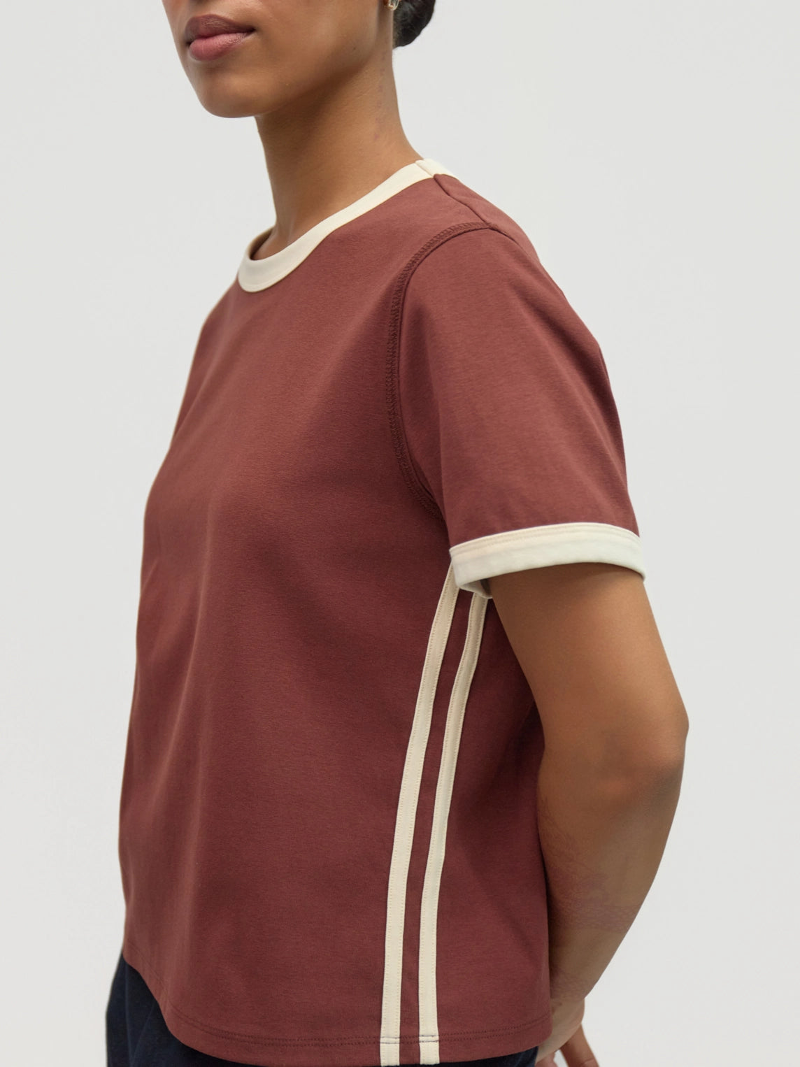Brown Contrast Band Tee