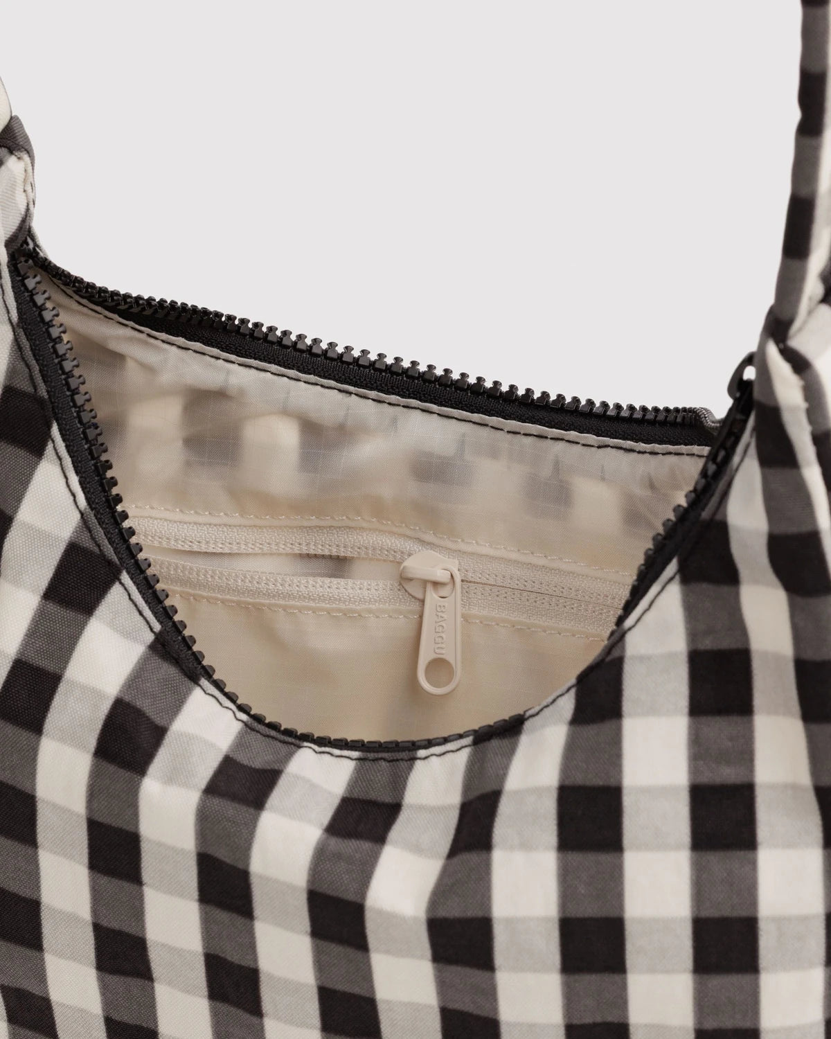 Black And Cream Gingham Mini Nylon Shoulder Bag