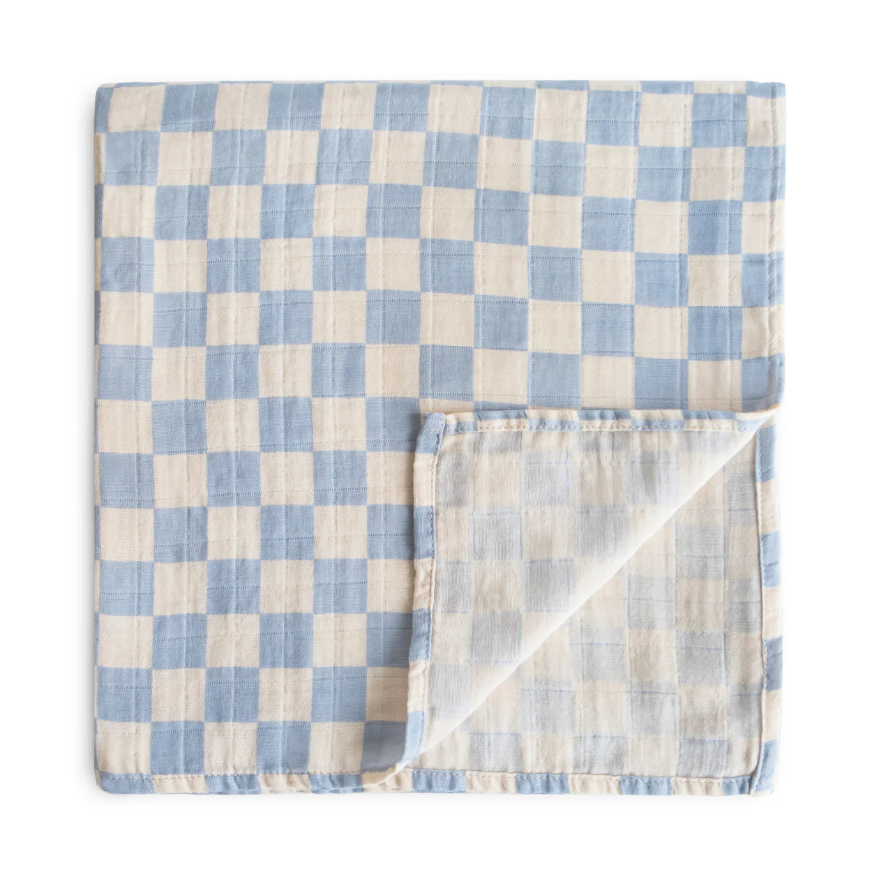 Organic Cotton Muslin Swaddle Blanket (Blue Check)