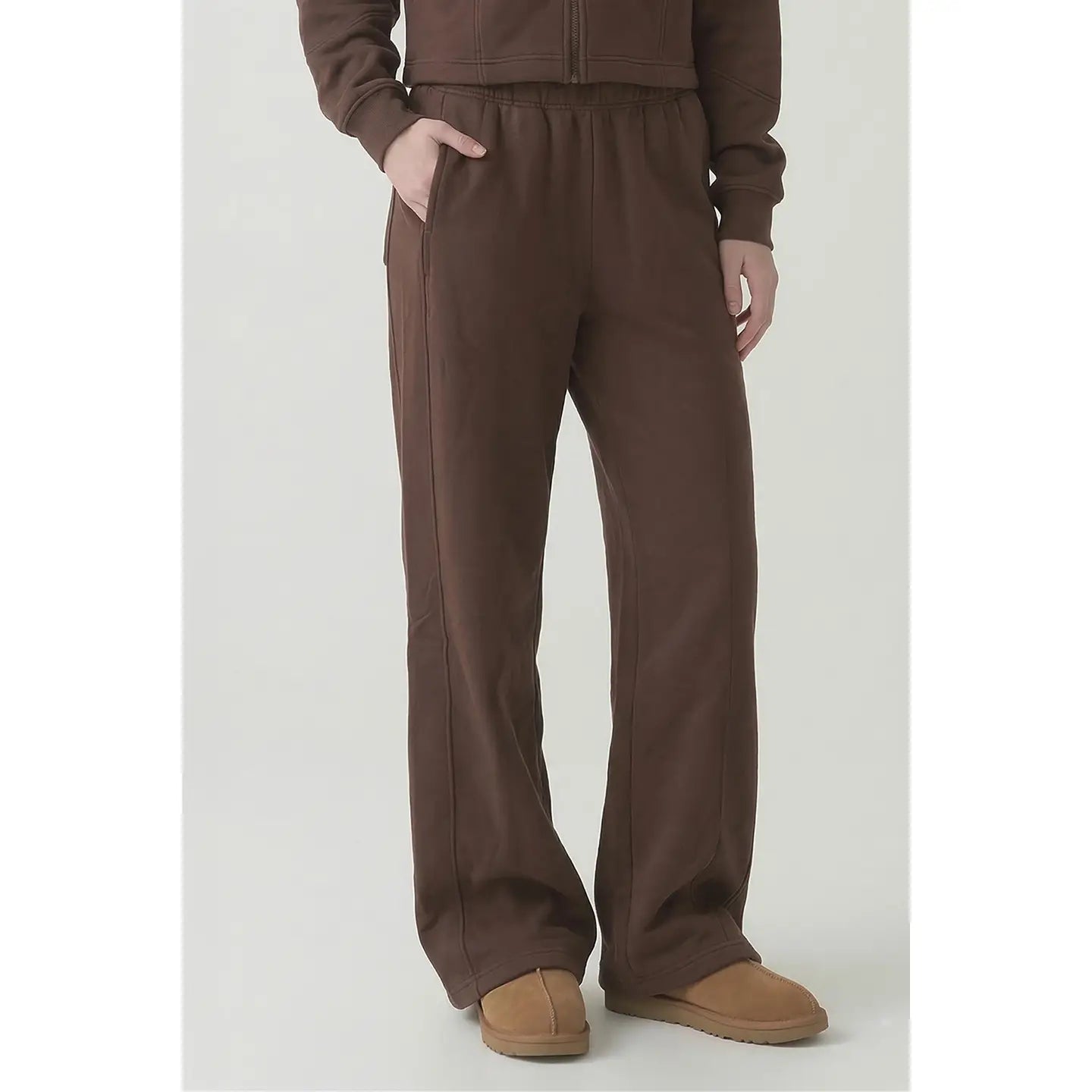 Pre Shrunk Cotton Terry Wide Pants - Chocolate