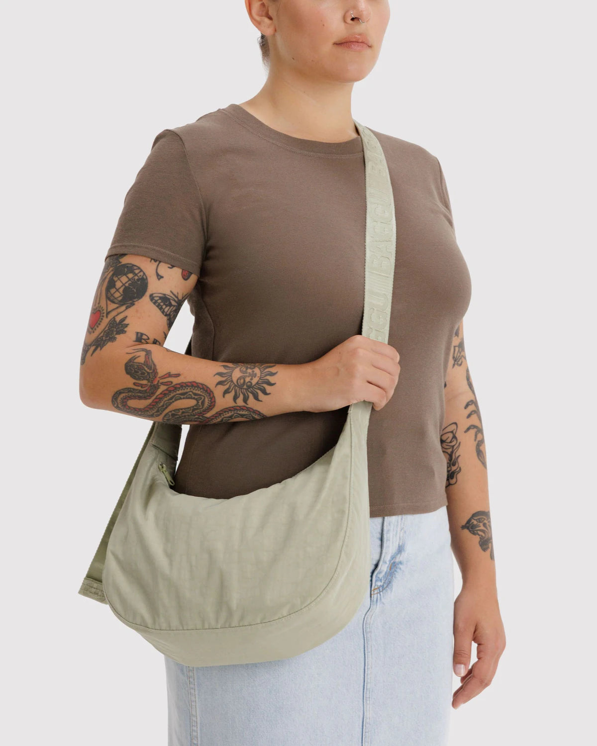 Medium Nylon Crescent Bag (Celadon)