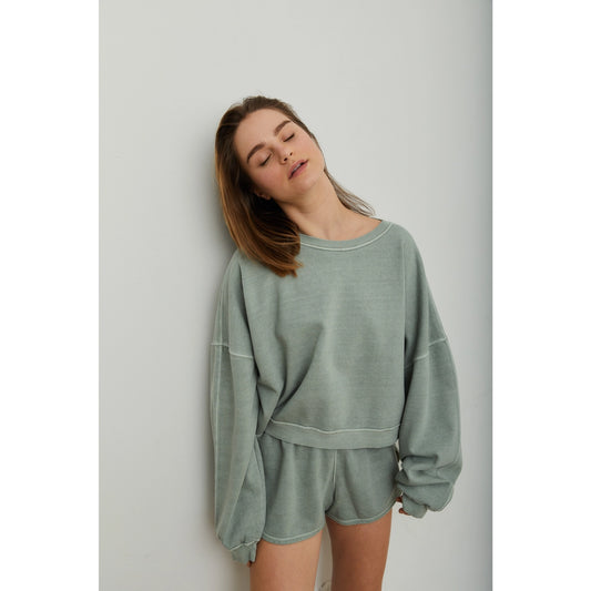 Organic Cotton Slightly Cropped Sweatshirt | Sage Green