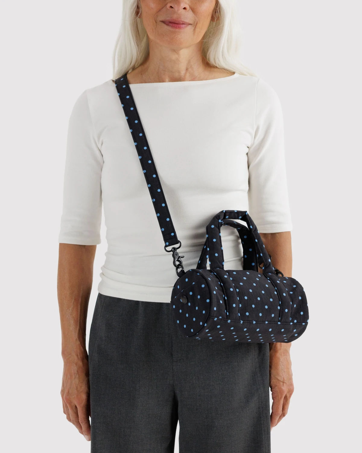 Black And Sky Blue Micro Dot Small Nylon Duffle Bag