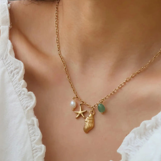 Bonbon 18K Gold Non-Tarnish Pearl and Shell Charm Necklace