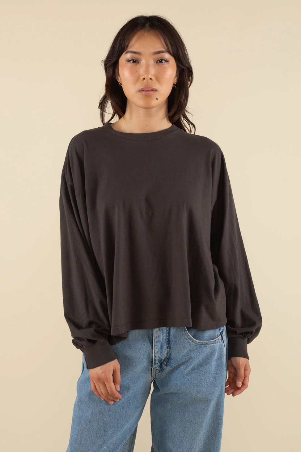 Vintage Boxy Garment Dyed Long Sleeve Tee | Black