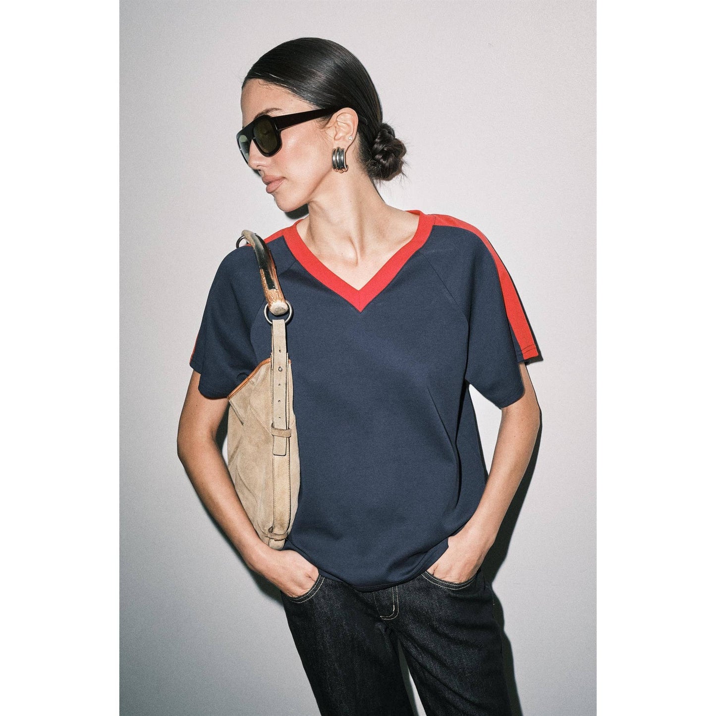 Ruth Sporty V-Neck Short Sleeve Boxy Tee Top