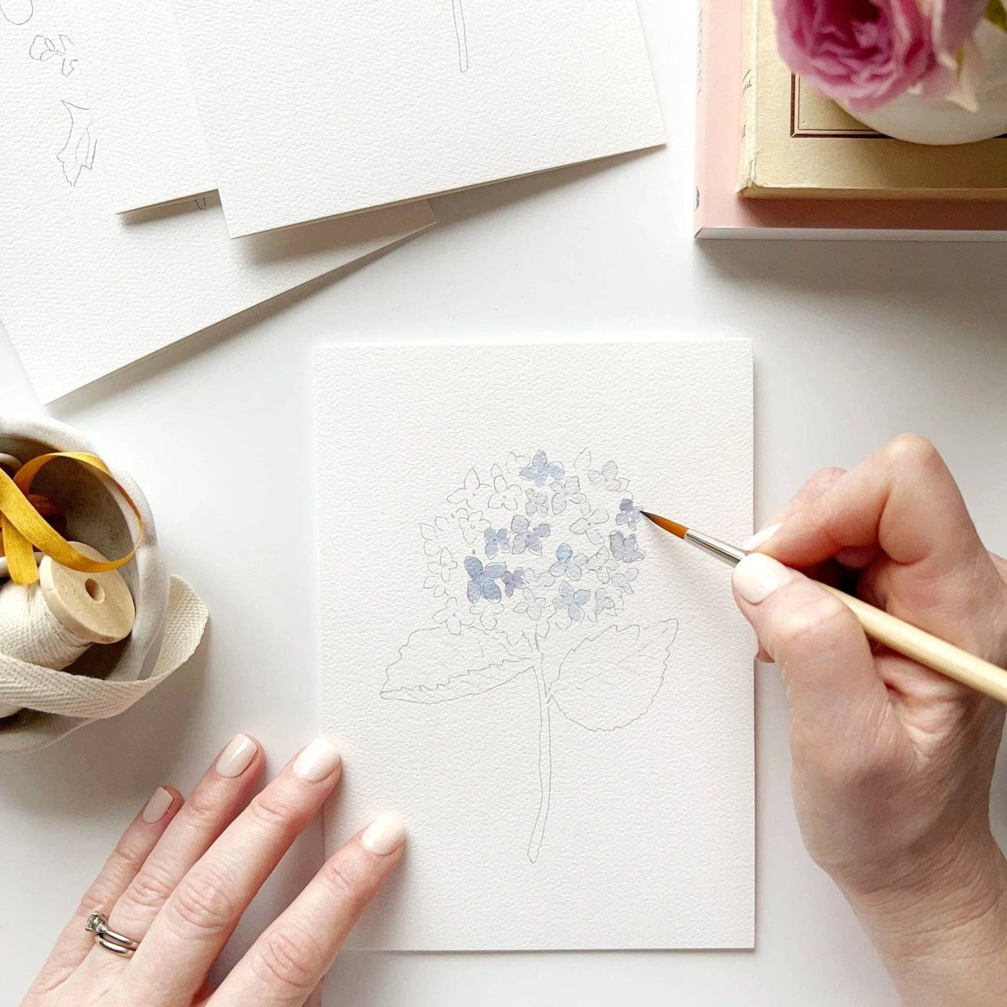 Garden flowers paintable watercolor notecard set