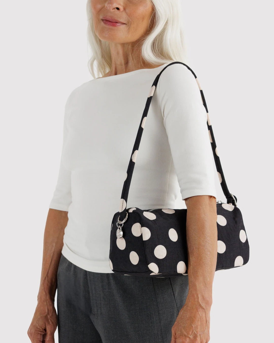 Black And Cream Polka Dot Nylon Loaf Bag