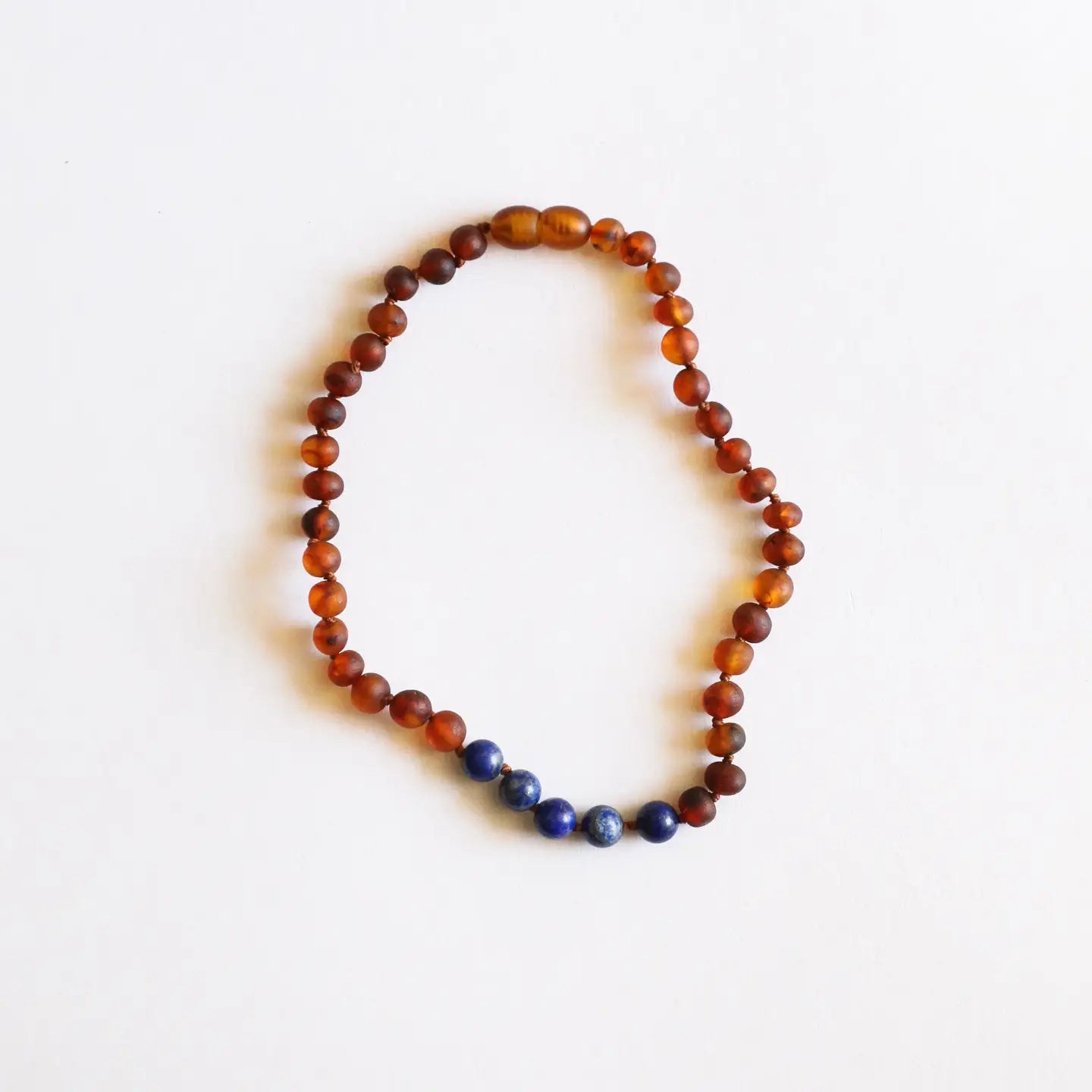 Raw Cognac Baltic Amber + Lapis Stone Necklace