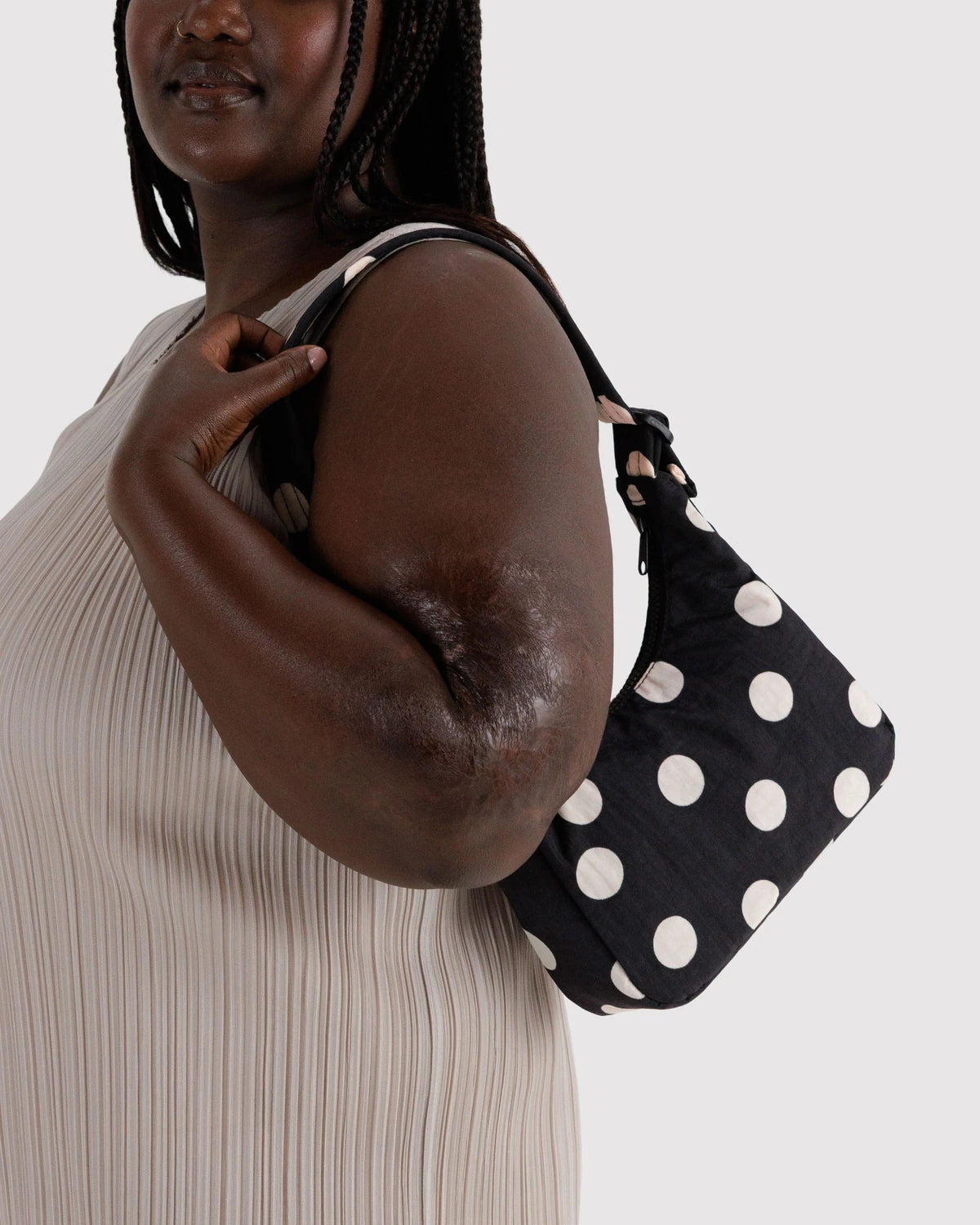 Black And Cream Polka Dot Mini Nylon Shoulder Bag