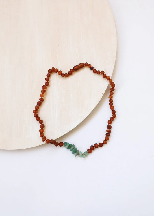 Raw Cognac Amber + Raw Aventurine || Necklace