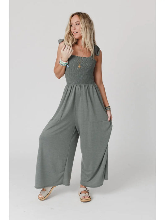 Daytripper Wide Leg Jumpsuit - Light Olive