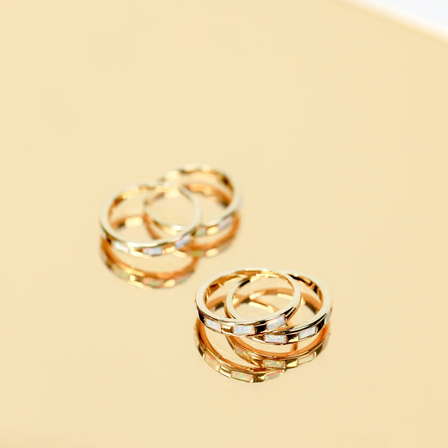 Gold Rings - White Opal Inset Baguette