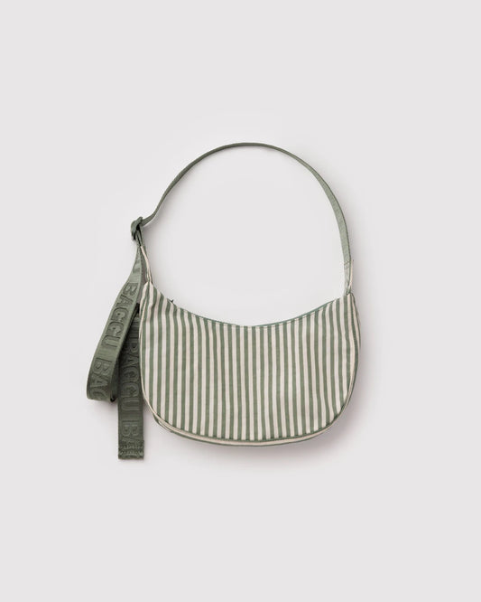 Small Nylon Crescent Bag - Sage Stripe