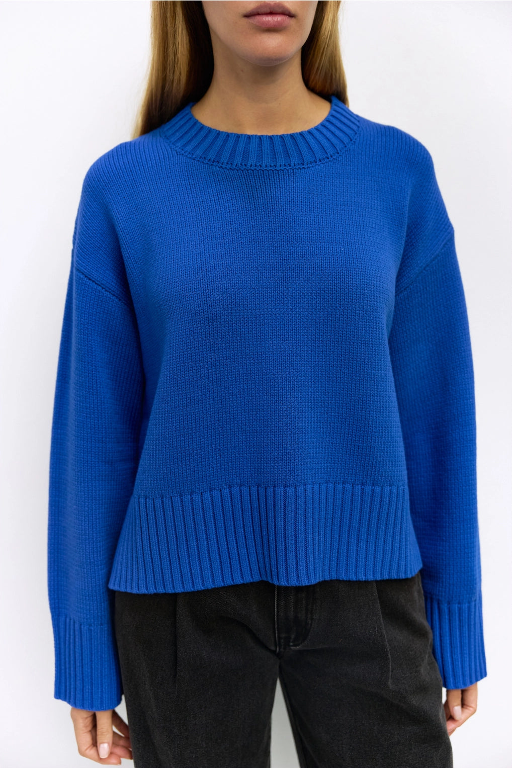 Blue Asher Sweater | Oversized Cropped Sweater
