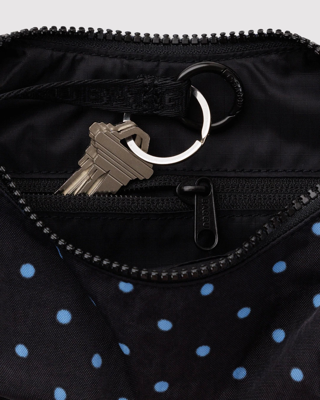 Black And Sky Blue Micro Dot Small Nylon Crescent Bag