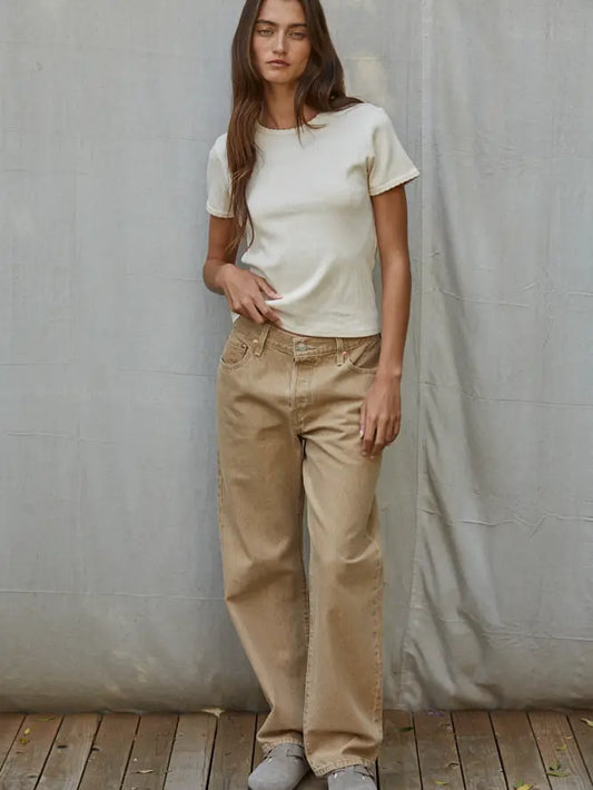 Cream Knit Cotton Pointelle Short Sleeve Top