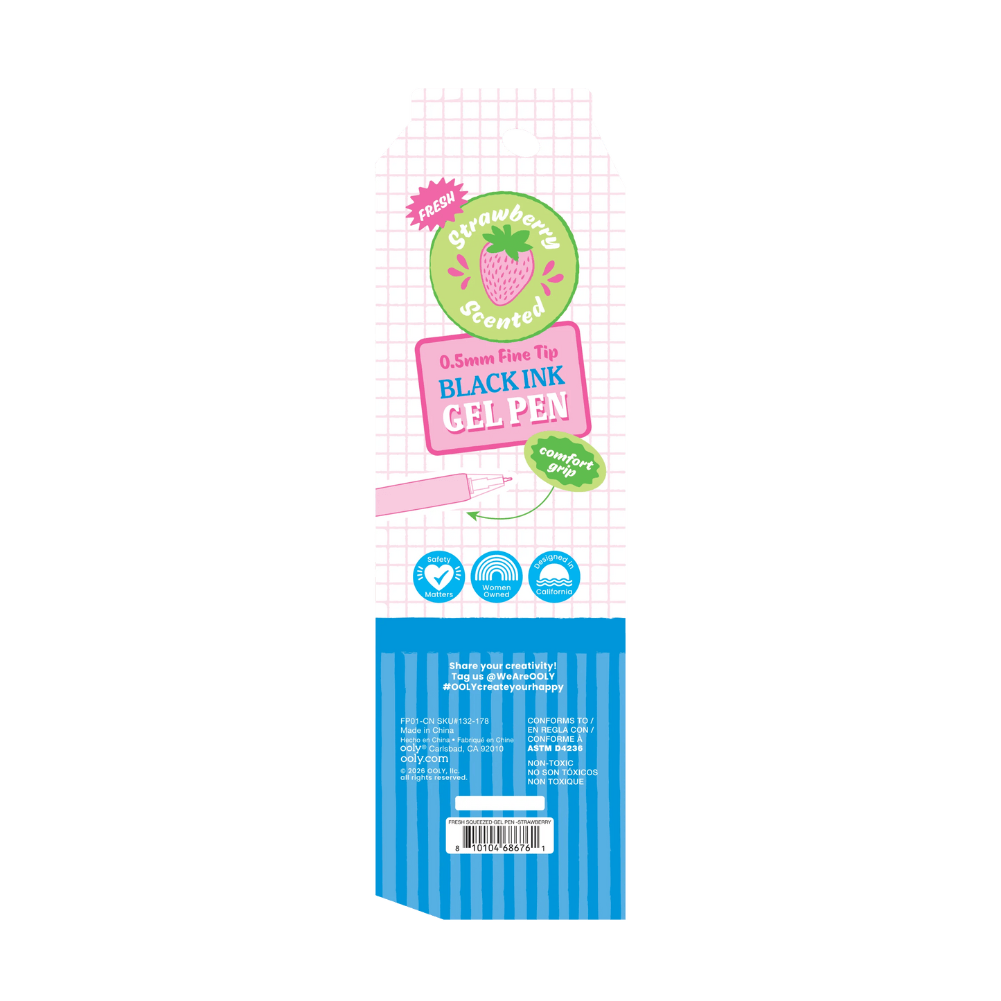 Fresh Squeezed Black Ink Scented Gel Pen - Strawberry