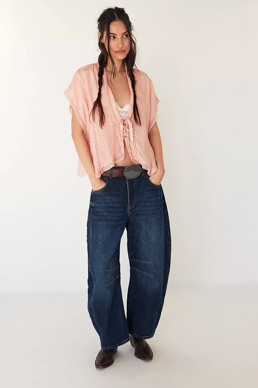 We The Free Good Luck Mid-Rise Barrel Jeans (Deep End)