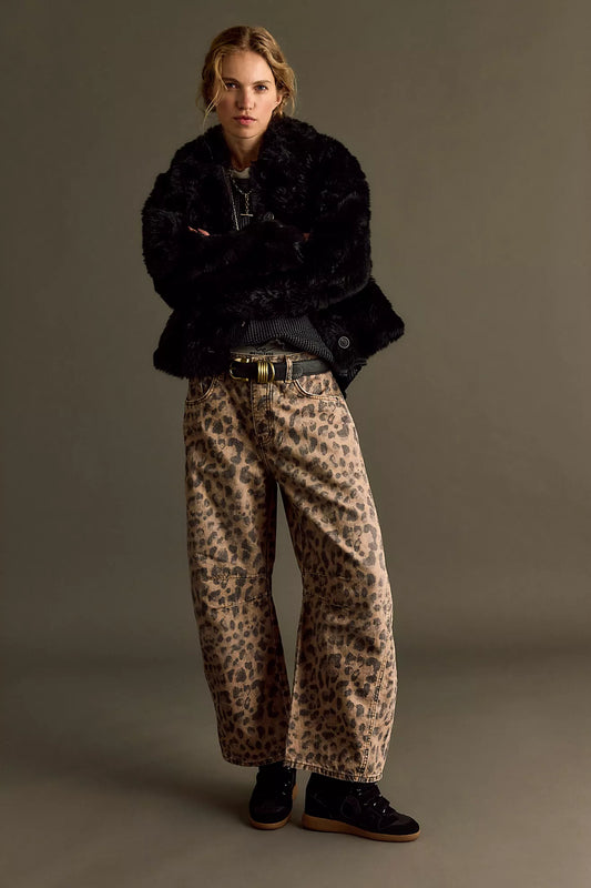 We The Free Good Luck Printed Barrel Jeans (Brown Sugar Combo)