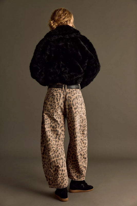 We The Free Good Luck Printed Barrel Jeans (Brown Sugar Combo)