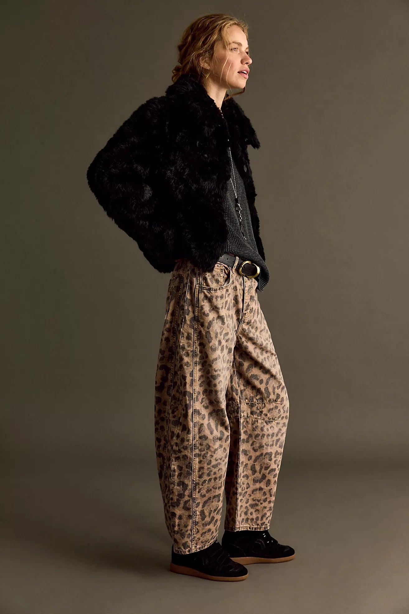 We The Free Good Luck Printed Barrel Jeans (Brown Sugar Combo)