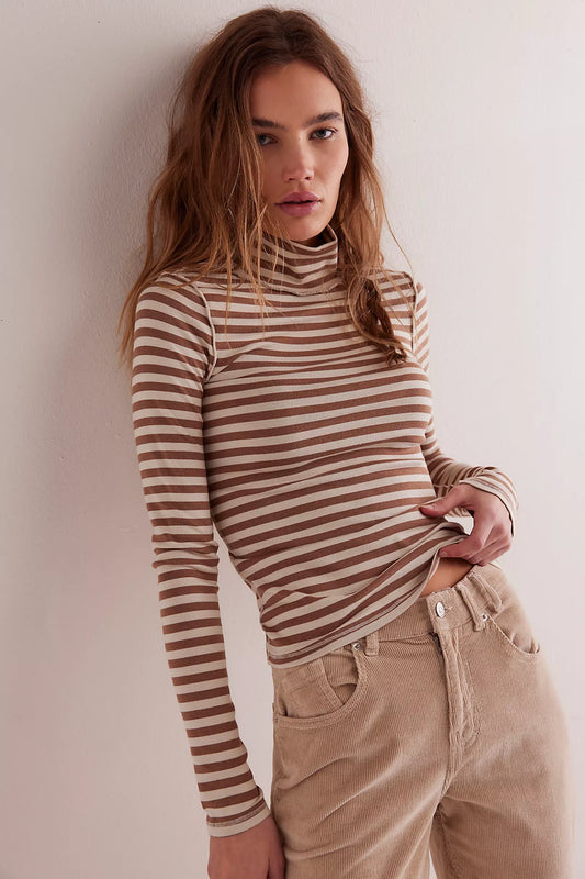 We The Free Good Good Stripe Turtleneck (Otter/Tea)