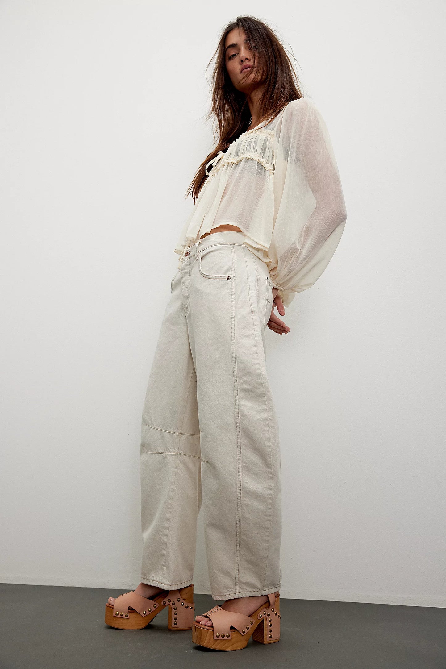 We The Free Good Luck Mid-Rise Barrel Jeans (Milk)