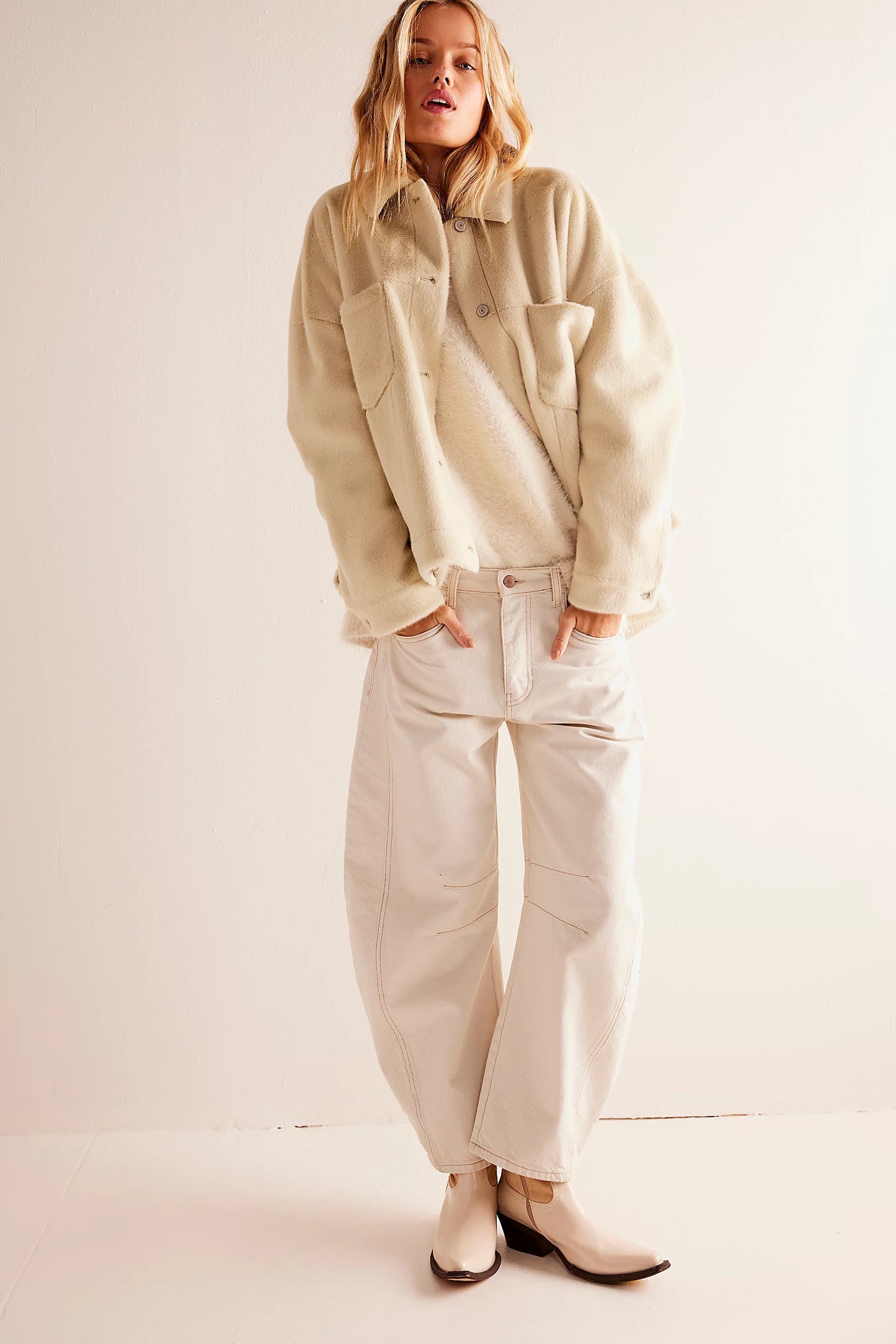 We The Free Good Luck Mid-Rise Barrel Jeans (Milk)