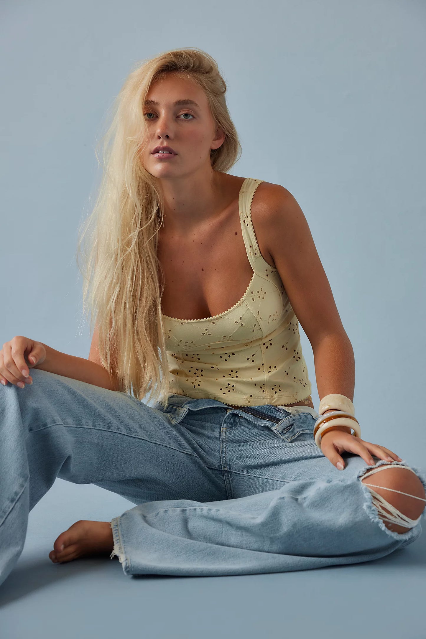 Full Bloom Cotton Eyelet Cami - Banana Cream