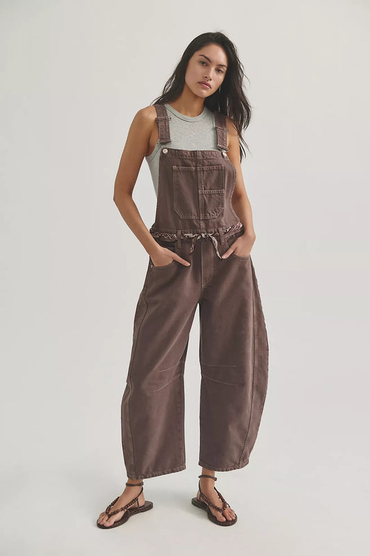 We The Free Good Luck Barrel Overalls  Chocolate Mousse