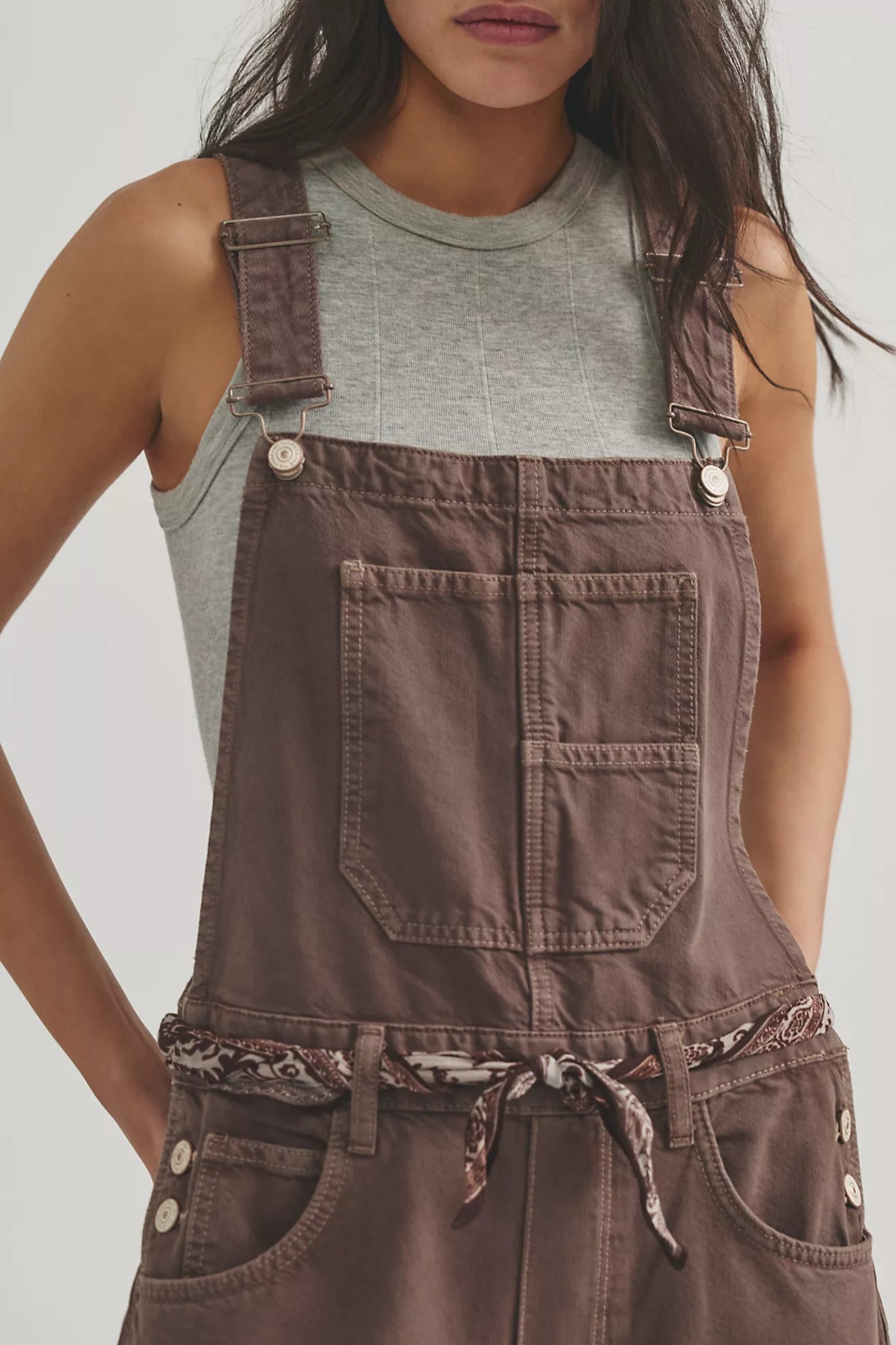 We The Free Good Luck Barrel Overalls  Chocolate Mousse