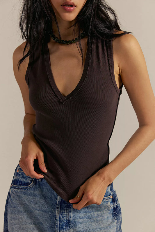 We The Free Neria V-Neck Tank Top - Double Espresso