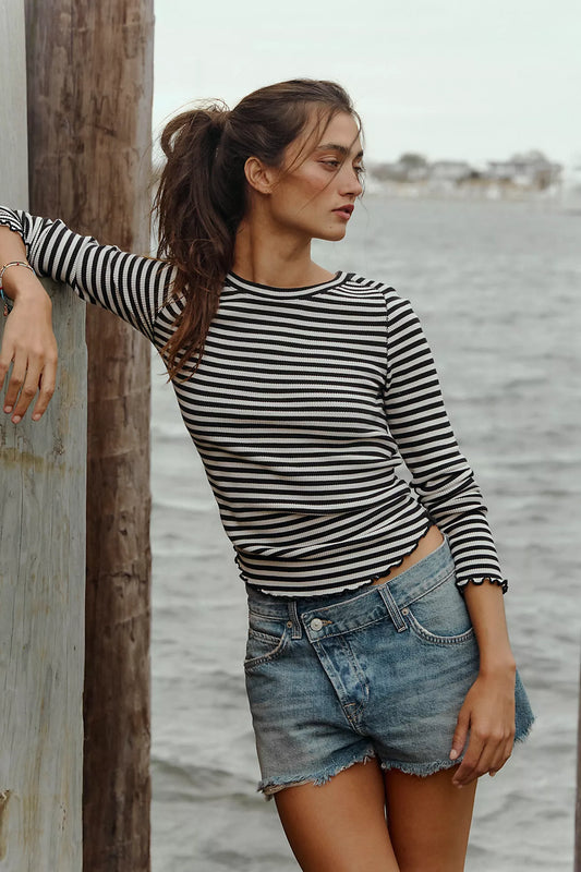 We The Free Easy Does It Striped Tee - Black and White Combo