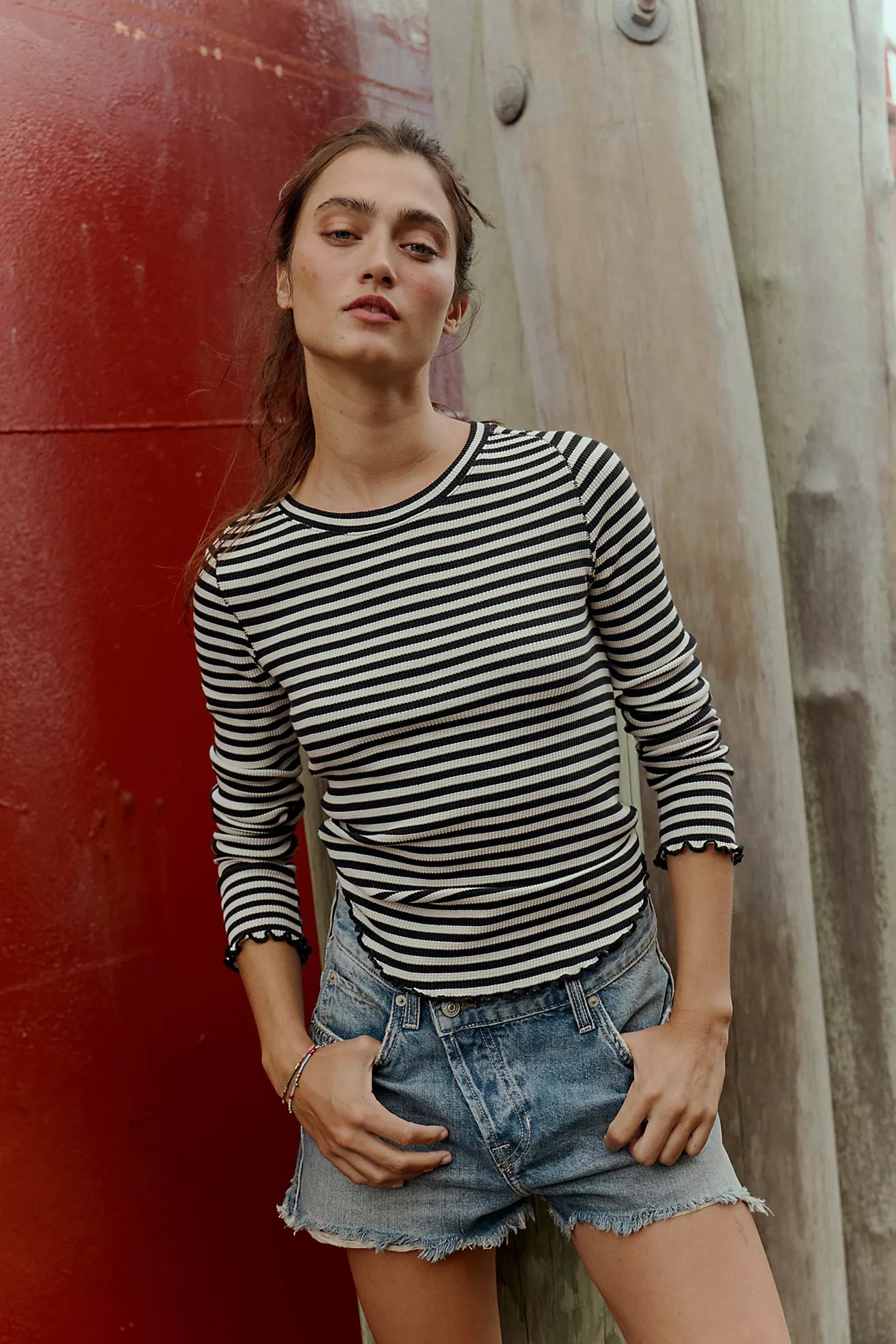 We The Free Easy Does It Striped Tee - Black and White Combo
