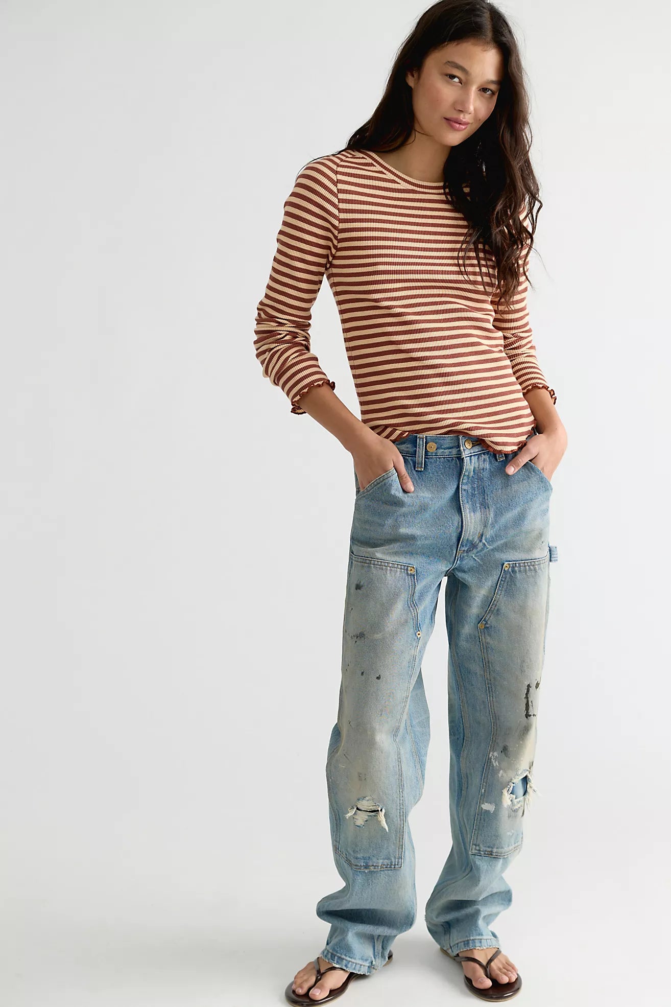 We The Free Easy Does It Striped Tee - Brown Combo