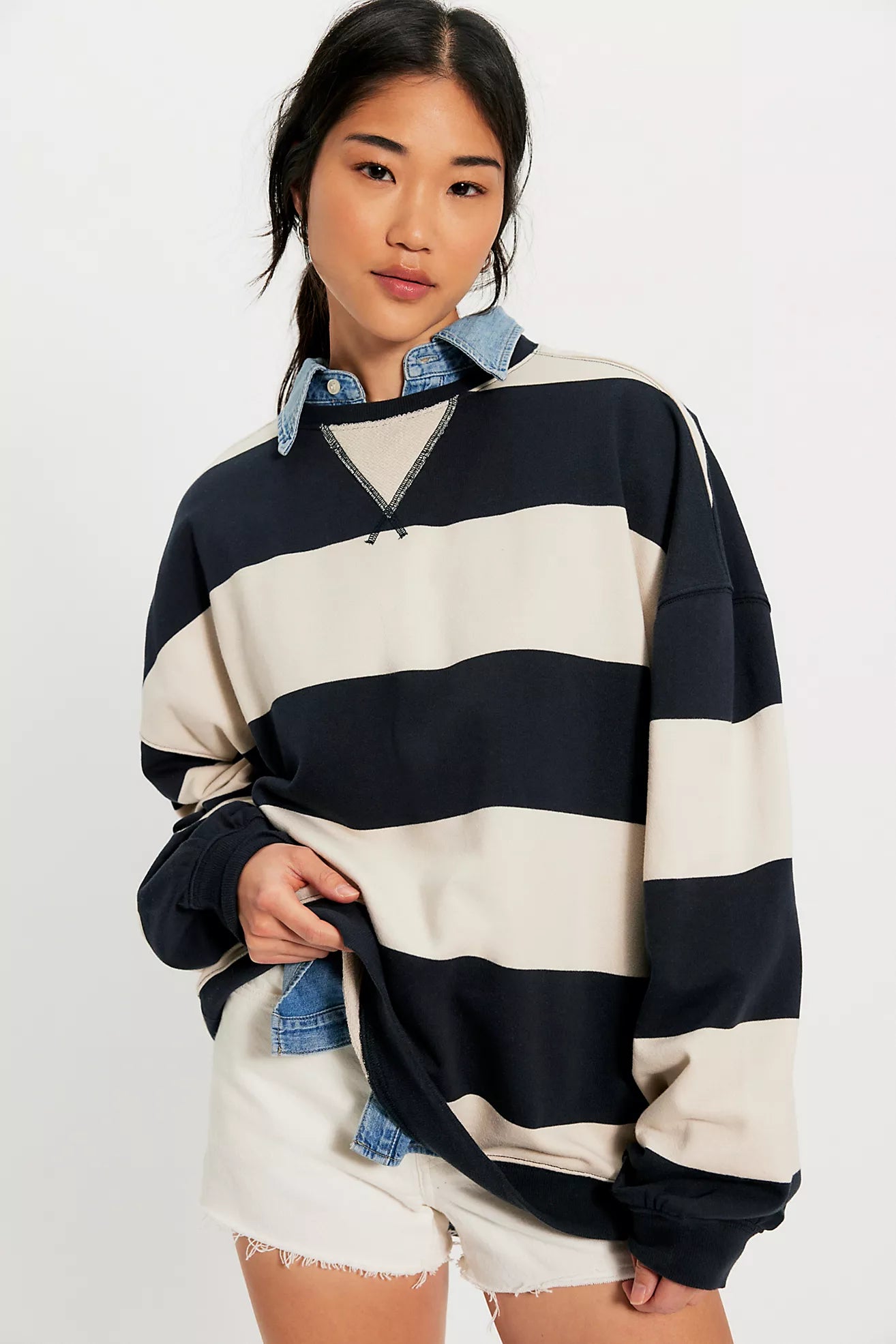 We The Free Classic Striped Oversized Crewneck - Black Combo
