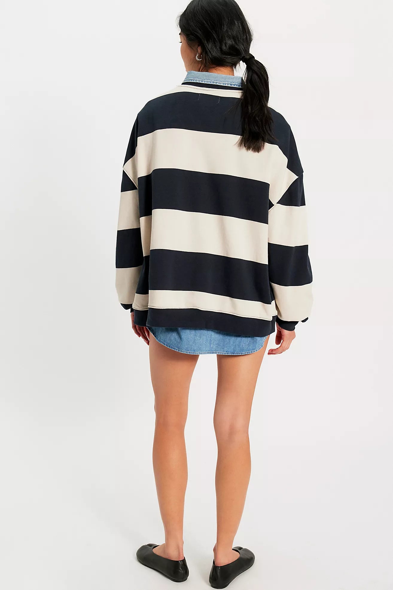 We The Free Classic Striped Oversized Crewneck - Black Combo