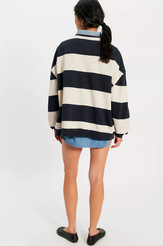 We The Free Classic Striped Oversized Crewneck - Black Combo