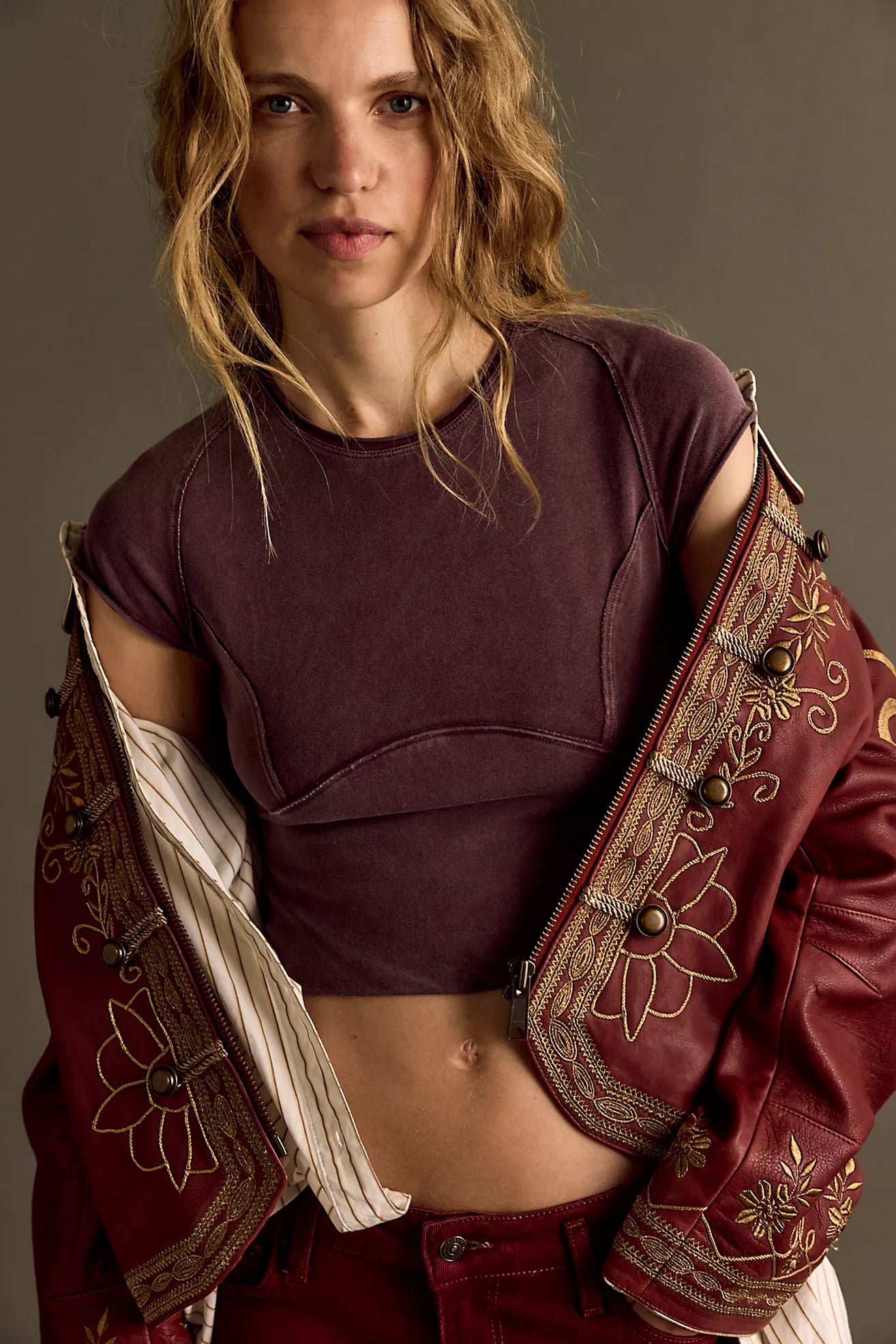 We The Free Protagonist Cropped Cap Sleeve Tee - Vintage Grape