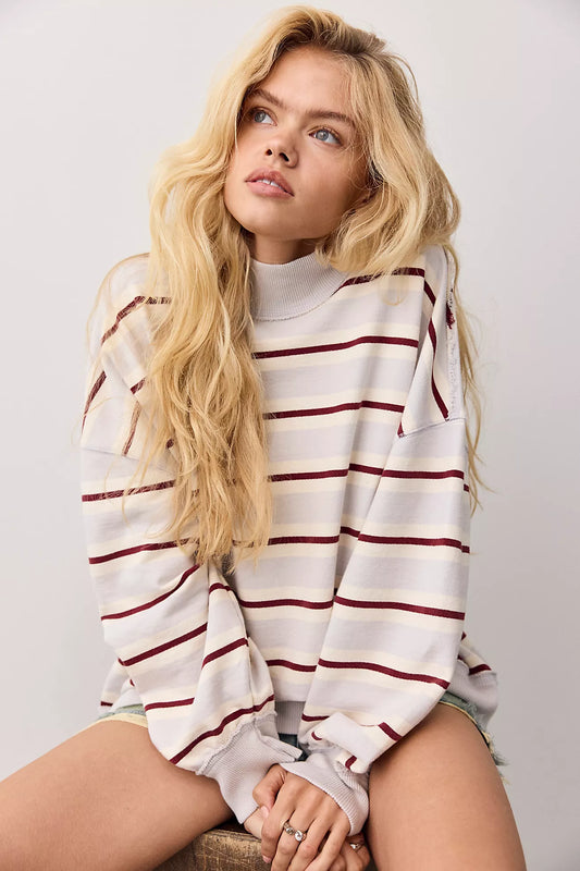 Palm Springs Striped Pullover - Washed Blue Combo