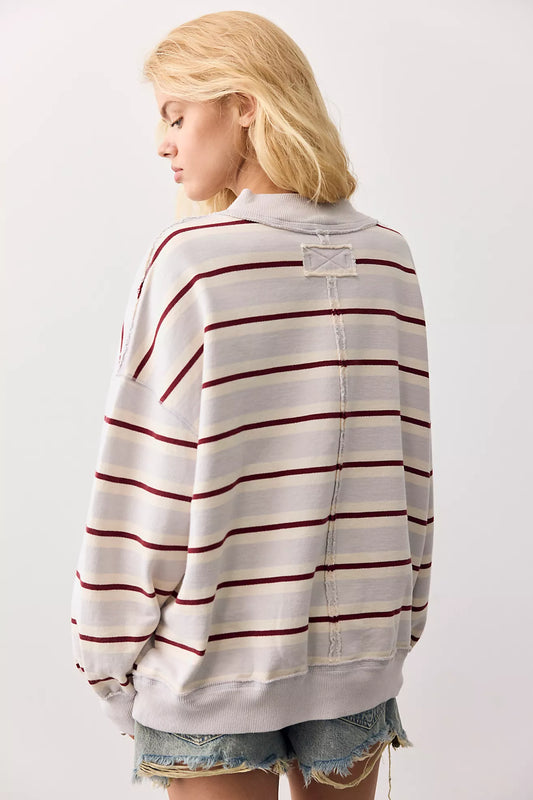 Palm Springs Striped Pullover - Washed Blue Combo