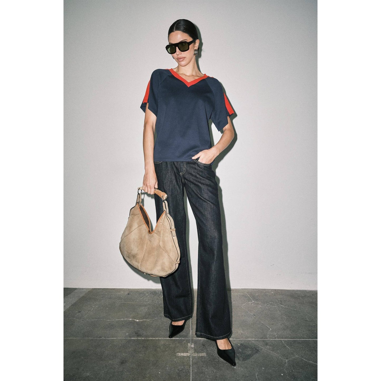 Ruth Sporty V-Neck Short Sleeve Boxy Tee Top